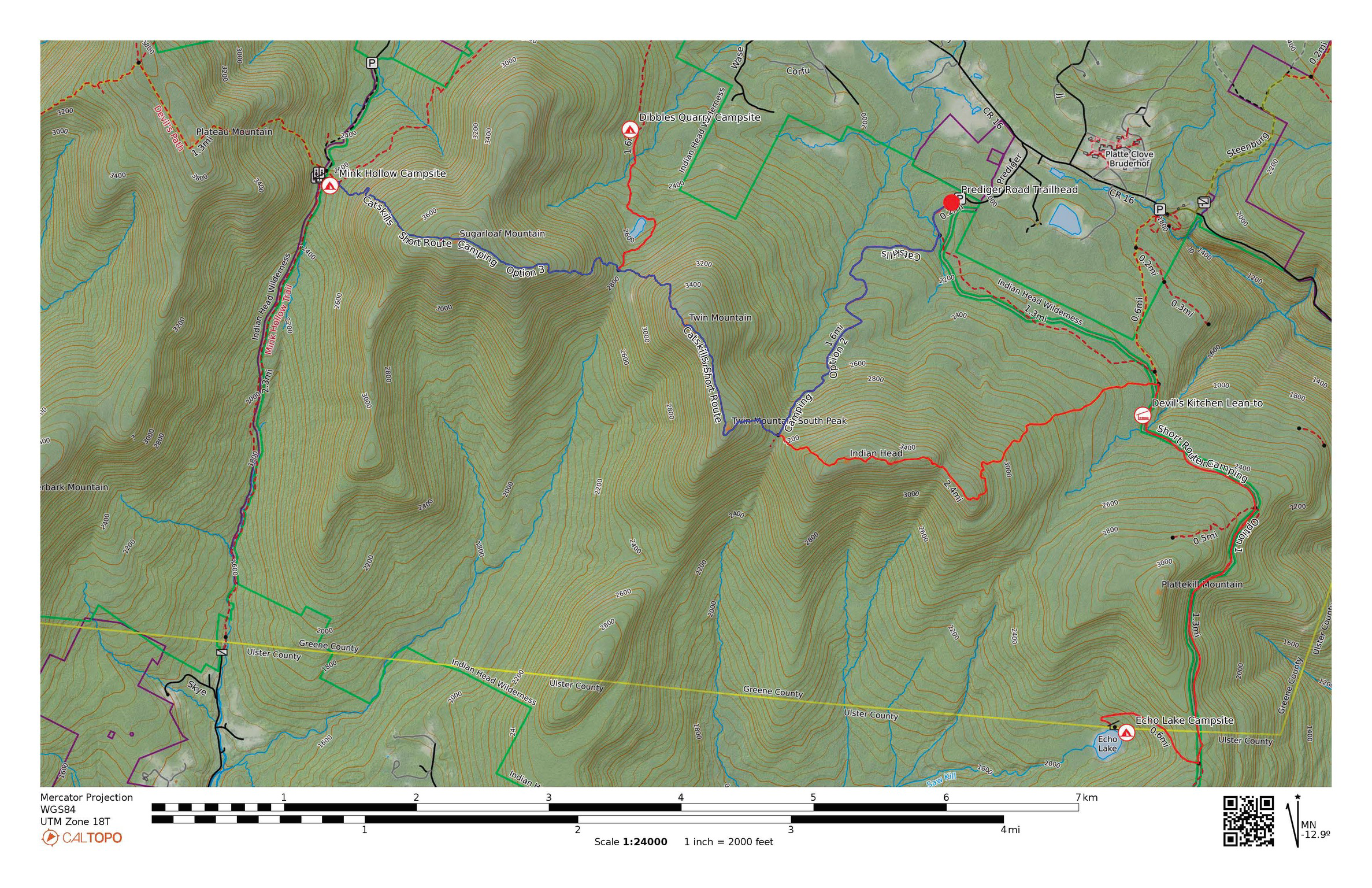My CalTopo Map of Route and Camp Options