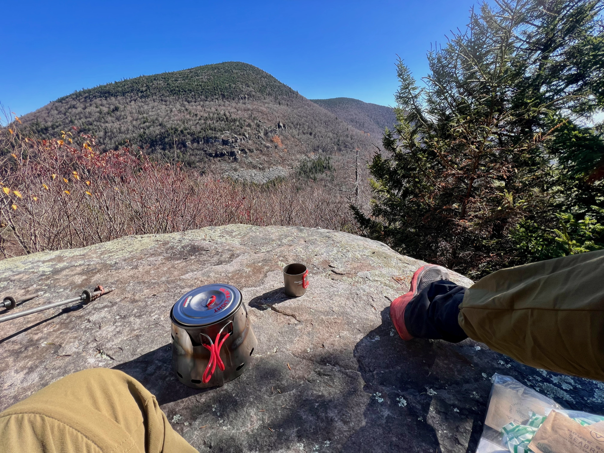 Requisite post-prandial coffee, with view of Twin.