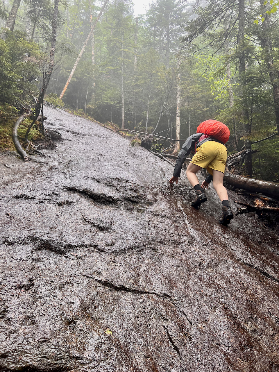 Some Class 2, maybe even at times Class 3, scrambling over wet rocks