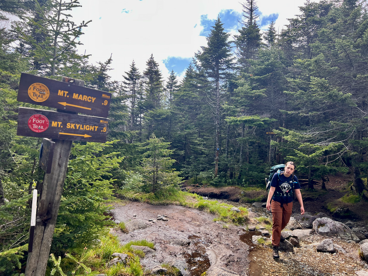 “Four Corners”: Marcy-Elk Lake Trail running East/West; North to Mt. Marcy; South to Skylight